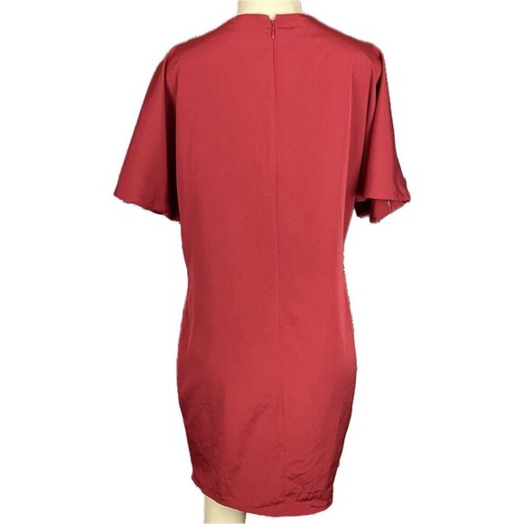 Jessica Simpson M Red Cross-Over Front Zip Back Cold Shoulder Short Sleeve Dress - Picture 4 of 6
